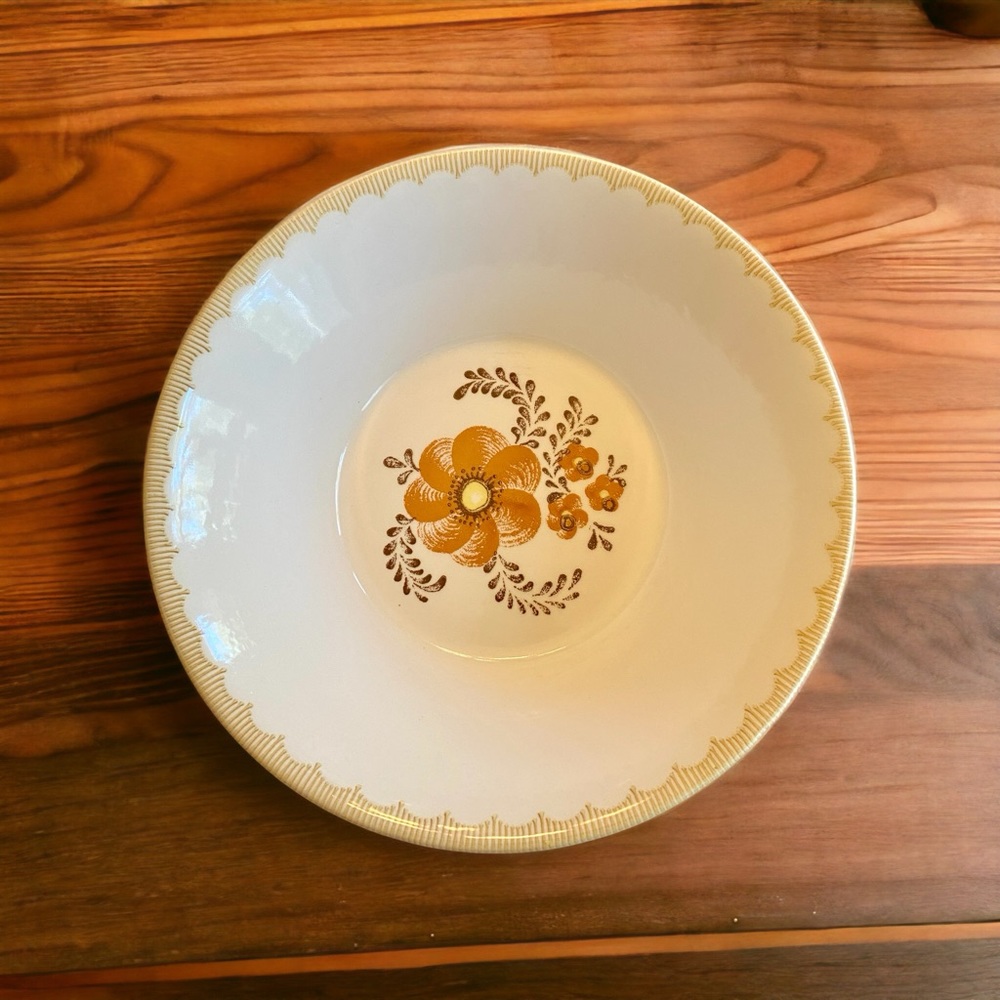 VINTAGE 1970s Royal China Jeannette Serving Bowl Orange Brown Floral MCM